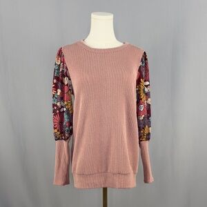 Pink Sweater with Floral Sleeves